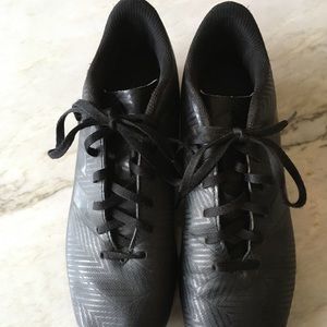Size 8.5 black Adidas cleats (shin guards too)